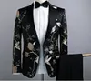 2018 NOUVELLE MARÉE Hommes NOIR Imprimé Floral Mode Costumes Décontractés Dernières Manteau Pantalon Conceptions De Mariage Marié Costume De Scène