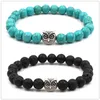 Natuurlijke Zwarte Lava Steen Turquoise Uil Bedelarmband Vaolcano Steen Aromatherapie Essentiële Olie Diffuser Armband Voor Vrouwen Yoga sieraden