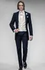 HOT - Nouveau Design Beau Bleu Marine Tailcoat Mariage Hommes Costumes Groom Tuxedos Hommes Party Groomsmen Costumes (Veste + Pantalon + Cravate + Gilet) NO; 155