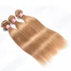 8A Peruvian Full Head 4Pcs Virgin Human Hair Weft 3 pcs1pcs Closure44 Honey Blonde Color 27 Straight Human Hair Weaves With C4039860
