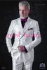 Collection – Costume 2 pièces en satin blanc brillant pour homme, smoking de mariage, smoking de marié, blazer d'activité formelle (veste + pantalon + cravate + ceinture) 126.