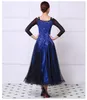 Blu New Adult / Girls Ballroom Dance Dress Modern Waltz Standard Concorso Dance Dress Sexy senza spalline Gold Lace Stitching Dress Custom