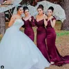 Sexy Lace Burgundy Bridesmaid Dresses hot Mermaid Long Sleeve Beaded Long Bridesmaid Dress Formal Maid Of Honor plus size