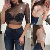 2017 Summer Women Mesh Sheer Transparent Sexig Short Sleeve O-Neck Crop Top Party Club