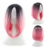 Anime COS color wig long straight hair gradient color bobo head short hair wig set