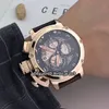 Barato Canhoto 50mm U51 U-51 Esqueleto Preto Dial Quartz Chronograph Mens Watch Chimera 7474 Rose Gold Leather Strap Gents Sport226V