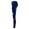 EAS-Spring Otoño Bordado Slim Skinny Jeans Mujer Moda Hallow Out Agujero Pantalones Rippados Push Up Alta Cintura Denim (Azul)