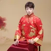 China Traditional show Chinese style bride groom wedding gown robe Unique clothing male pratensis dragon gown tang suit costume embroidered