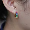 Gold plated rainbow cz hoop earring for women elegance luxury fashion jewelry 20189 new arrived colorful stone cz hoop