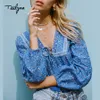 Boho Bluzka 2018 Jesień Czerwony Kwiatowy Druku Bluzki Sexy V-Neck Z Długim Rękawem Bluzka Bohemia Rayon Kobiety Bluzki Hippie Top