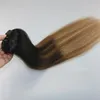 9A مقطع REMY REMY في امتدادات الشعر omber balayage البني الداكن يتلاشى إلى الرماد أشقر اللون البارزين خياطة في مقطع على الامتدادات 125631211