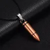 Men Titanium Steel Necklaces Bullet Pendant Leather Chain Necklace Women Jewelry