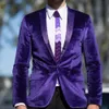 Jesień Winter Fashion Purple Velvet Groom Tuxedos Mężczyźni Ślub Tuxedos Doskonałe Mężczyźni Formalne Business Prom Dinarki Garnitury (Kurtka + Spodnie + Krawat) 1909