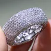Storlek 5-10 Luxury Smycken 925 Sterling Silver Fill Pave Mirco Full White Sapphire CZ Diamond Promise Ring Bröllop Kvinnor Band Ring för älskare