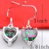 Luckyshine 5 Pair Wakacje Prezent 925 Srebrny Kolczyk Rainbow Mystic Topaz Serce Kolczyki Amerykańskie Australia Cyrkon Kolczyk Wedding Free Shippin