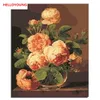 Peinture numérique de roses en fleurs, peinture à l'huile peinte à la main, fleurs en herbe par numéros, peintures à l'huile sur rouleau chinois, DIY bricolage