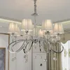 Modern Crystal Parlor Living Room Chandelier Luxury Polished Chrome Hotel Chandeliers Fabric Dining Room Restaurant Hanging Lamp