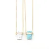 Fashion Rectangle Natural Stone Gold Plated Blue Pink Quartz Turquoise Necklace Long Sweater Necklaces for women Jewelry Gift