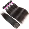 Polecaj Malezji Virgin Hair Sprzedawcy proste ludzkie splot włosów z koronkowym zamknięciem czołowe brazylijskie włosy Extensio4441685