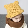 NEUE handgemachte gestrickte niedliche Baby-Mädchen-Jungen-Wintermütze mit Katzenohren, hübsches Cartoon-Design, Babymütze mit Häkelmuster