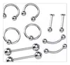 Mode Nose Ringar Mix Silver Rostfritt Stål Navel Belly Lip Nippel Ögonbryn Öron Studs Bar Ring Boll Piercing Kit Body Smycken