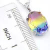 Luckyshine 6Pcs Lot Fashion Gorgeous Florid Mystic Rainbow Tourmaline Gems 925 Sterling Silver Plated Lady Necklace Pendants Jewel255s