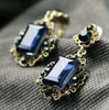 Nieuwe mode blauwe kubus kristal oorbel vierkant imitatie saffier stud oorbellen voor vrouwen