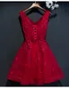 Ny A-Line Fashion Lace Applique V Black Red Collar Short Homecoming Dresses Party Sleeveless Dresses Hy0007