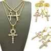 MENS GOLD ICED OUT EGYPTIAN KEY OF LIFE ANKH CROSS,BOX & ROPE CHAIN NECKLACE SET OF 3