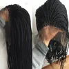 Perruques tressées noires de haute qualité avec des cheveux de bébé brun / bordeaux Micro tresses perruque synthétique avant de lacet pour les femmes perruque de cheveux en fibre résistante à la chaleur