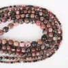 8mm Natural Black Stripes Rhodochrosite Stone Beads Round Loose Spacer Bead For Jewelry Making 4/6/8/10/12mm 15'' DIY Bracelet