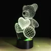 Lampada a LED in acrilico a forma di orso a forma di cuore carino cartone animato Luce notturna 3D Illuminazione per dormire Decorazioni per la casa Lampade in acrilico #R21