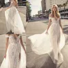 Muse By Berta 2018 Wedding Dresses Sexy Spaghetti Off Shoulder Lace Applique Bridal Gowns Summer Beach High Side Split Wedding Dress