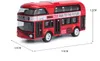 HT Diecast Alloy London Ônibus de dois andares, brinquedo modelo de carro turístico, pull-back, ornamento, para presente de aniversário de criança de Natal, coletar, 2-1