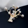 Fashion Gold Big Tree Brooches for Women Accessories Pearl Crystal Plants Enamel Pins Brooch Lapel Rhinestone Pin Jewelry