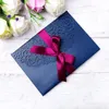 New Style 3 Folds Wedding Navy Blue Invitations Cards With Burgundy Ribbons For Wedding Bridal Shower Engagement Birthday Graduation Invite