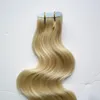 8a 40pcs blond brasiliansk kroppsvåg tejp hårförlängningar 100g hud väft hårförlängningar remy sömlös tejp i mänskliga hårförlängningar 10 "-26"