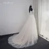 Spaghetti Strap En linje Bröllopsklänning Dot Tulle Pearl Beaded Lace Appliqued Factory Real Photo 2020