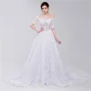 Białe eleganckie nowe sukienki kochanie pół rękawów Linia Lace Long Party Bride sukienki dla kobiet sukienki ślubne suknie DH4237