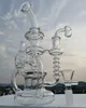 Огромный двойной переработчик Стеклянная масляная установка Bongs Tire Perc Water Tipe Bubbler Sidecar Teacker