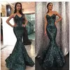 2018 geschwungene Pailletten Dubai Abendkleid Meerjungfrau Herzförmiger Ausschnitt Jägerfarbe Sweep Zug Arabische Abendkleider Abendkleider