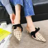 Moxxy Brand 2018 Autumn Genuine Leather Bowknot Pointed Toe Flat Woman Slippers Slip On Butterfly Loafers Mules Flip Flops