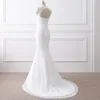 Robe de mariée sirène en dentelle à col bijou avec dos ouvert 2018 robes de mariée avec train de balayage taille en cristal