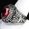 Punk Stainless Steel Men Ring Silver Plated Big Red/Blue/black Stone Zircon Finger Rings For Men Women Mens Rings Male Jewelry Accessory