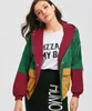 Kvinnor 2018 Designer Vinter Bomber Jackor Corduroy Material Färger Patch Kontrast Hooded Jacket Coats