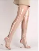 Kim Kardashian Clear PVC apontou dedo do pé transparente coxa botas altas pista de verão Sapatos de verão Mulher plus size Crystal Perspex Block Saltos 2267091