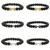 Nieuwe 8mm Lava Rock Dumbbell Frosted Armbanden Goud Zilver Zwart Bangles voor Dames Mannen Gift