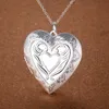 Fabrikspris Partihandel 925 Sterling Silver Plated Heart Pendant Locket Halsband Mode Smycken För Kvinnor Alla hjärtans dag Gratis frakt