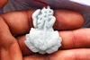 Beautiful (blue field) jade hand-carved lotus stands (Buddha word) Buddha in the heart. Talisman necklace pendant.