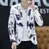 2018 Fashion Mens Flower Printed Blazers Casual Slim Fit Prom Dress Blazer Män Black Floral Stage Wear Blazers Jacket för män